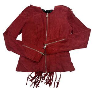 Nour Hammour Fringe Lamb Leather Jacket in Red